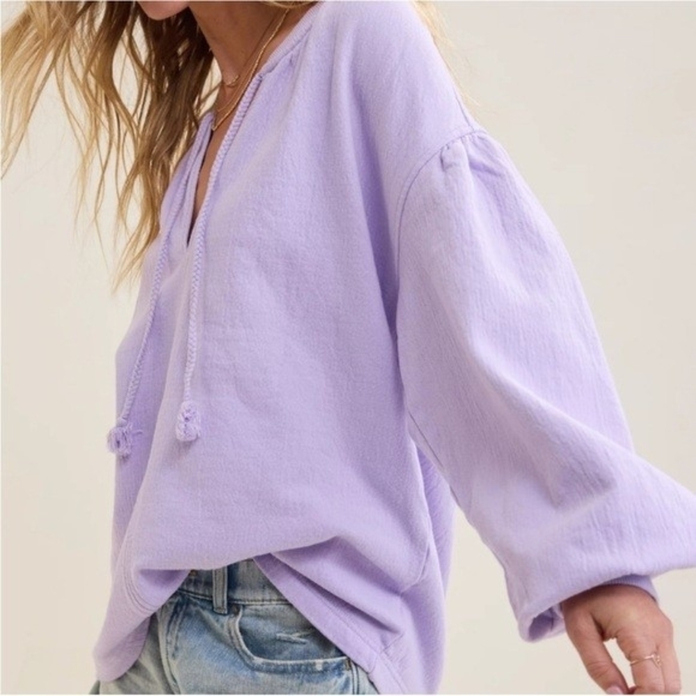 NWT Aerie Cotton Easy Street Lavender V-Neck Sweatshirt boho girly retro style - Picture 3 of 8